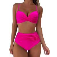 Conjunto de Bikini Sexy de dos piezas para mujer, ropa de playa Unicolor con realce, Tr de verano, Bikini Triangular, baño Ba de cintura, 2024 - details 23