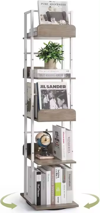 Estantería de Libros Giratoria de Metal Diseño Estrecho para Esquina Madera y Metal Negro - 1