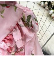 Elegante vestido midi de manga larga con corte en A y falda plisada, cintura ceñida, dobladillo de gasa, estampado floral coreano Sle Commute - details 22