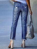 Pantalones vaqueros ajustados recortados con dobladillo crudo rasgados, pantalones ajustados de cintura alta, ropa de mezclilla para mujer - details 13