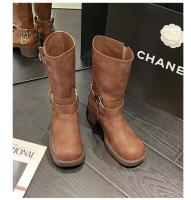 Botas de tacón bajo con punta cuadrada de moda, botas con cremallera lateral - details 15