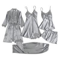 Conjunto de Noche de Seda con Encaje de Satén Camisón de Noche con Cuello en V - details 9