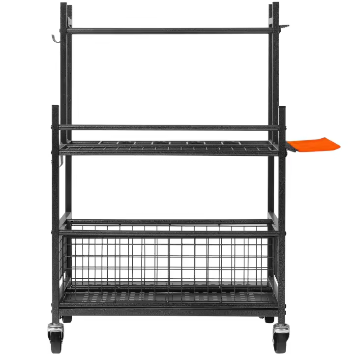 SucceBuy Organizador de herramientas de jardín, 16 ranuras con ganchos, estante de torre para herramientas de jardín con ruedas para almacenamiento en garaje, sostiene herramientas de mango largo/rastrillo/escoba, soporte de metal para cobertizo, al aire - 1
