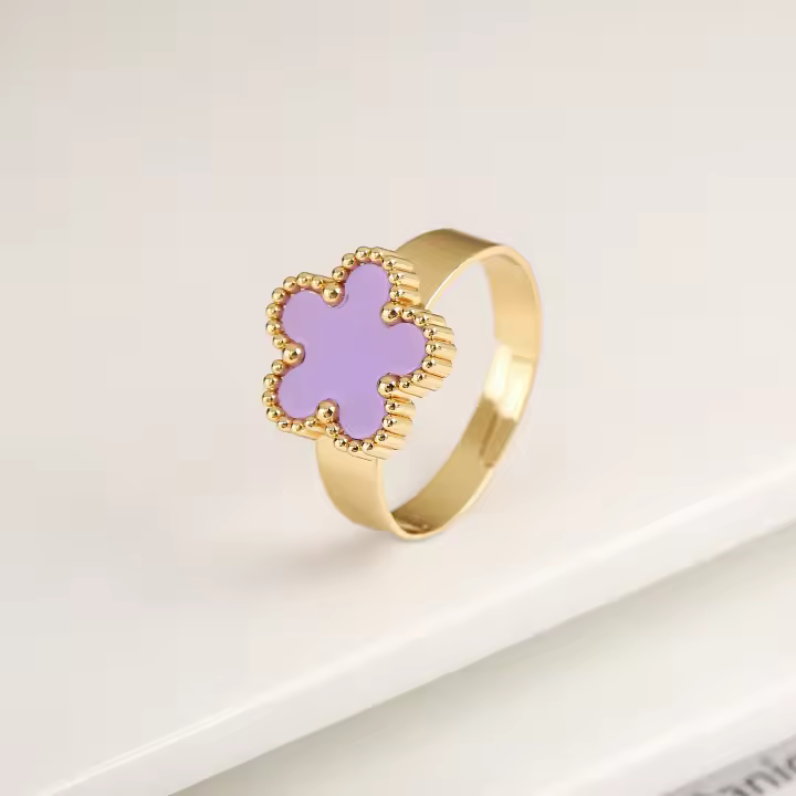 Anillo abierto clásico de lujo con trébol de metal y acero inoxidable con láser flor de cinco hojas simple para mujer y niña nueva joyería de fiesta de moda - 1