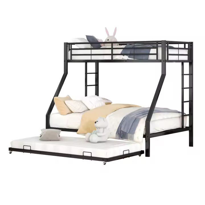 Cama de Metal Moderna Ensamblaje Fácil Almacenamiento Extra Escalera a Ambos Lados - 1