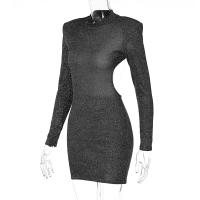 Vestido de fiesta sexy con cadena y purpurina para mujer, sin espalda, elegante y de manga larga. - details 7