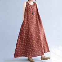Vestido Maxi de Verano Floral Vintage Cómodo y Suelto con Algodón sin Mangas - details 1
