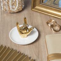 Soporte de anillo de gesto nórdico creativo decorativo con bandeja, plato de joyería de cerámica, bandeja de almacenamiento de mano de lujo ligera - details 1