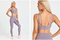 SHINBENE-Sujetador deportivo con tirantes para mujer, sostén deportivo con escote en V, espalda cruzada, acolchado, entrenamiento, Yoga - details 17