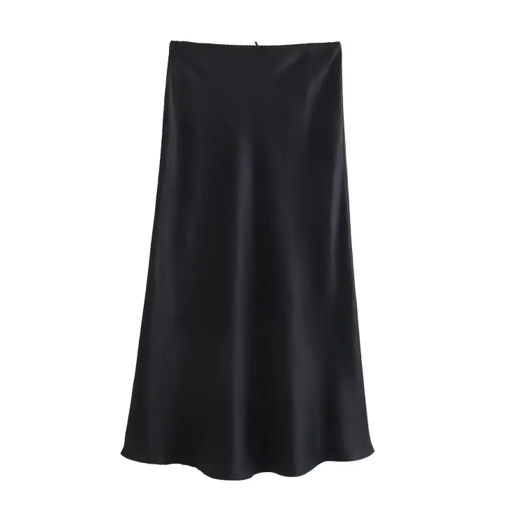 TRAFZA-faldas a la moda para mujer, Falda Midi ajustada con textura de seda satinada sólida, elegante para fiesta, 2024 - 1