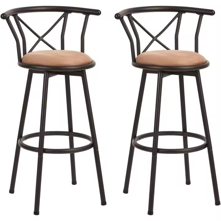 Silla de Cocina de Piel Sintética Giratorio 360° con Respaldar y Reposapiés Altura de 75,5cm - 1