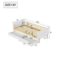 Cuna 90x190 con 2 cajones, cama individual de madera maciza con somier de láminas, blanco - details 3