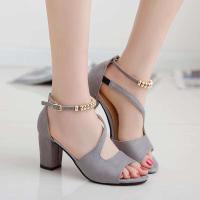 Verano Nueva línea Botón Gamuza Sandalias de tacón grueso Tacones altos romanos - details 8