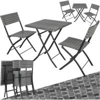 Conjunto Jardín Exterior de Ratán y Acero para 2 Personas, Muebles Jardín Exterior Resistentes a Intemperie, 2 Sillas y 1 Mesa, con Topes de Plástico, Plegable, Ligero y Compacto - Gris - details 0
