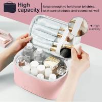 Bolsa de maquillaje portátil para mujer, bolsa de viaje para cosméticos, organizador de maquillaje con cremallera y bolsa interior de piel sintética, lavable e impermeable. - details 1