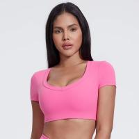 Camiseta de manga corta con cuello en V para mujer, camiseta con corte de entrenamiento, ropa deportiva para correr - details 10