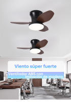 Adecuado para dormitorio, estudio, comedor, habitación de niños, montaje e instalación que incluyen bombilla y control remoto, lámpara de ventilador de techo moderna y sencilla de nogal nórdico con vetas de madera. - details 0