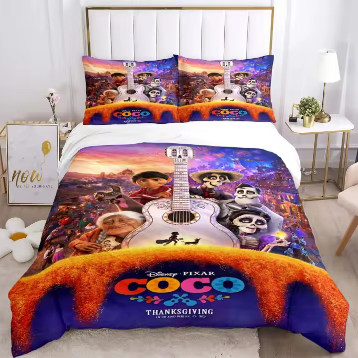 Conjunto de Ropa de Cama de Moda Coco Miguel con Estampado 3D Funda de Edredón, Funda de Almohada, Regalo Lindo para el Hogar - 1