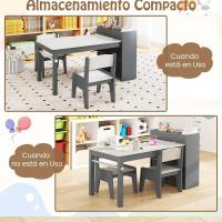 Juego de mesa de arte y actividades para niños, mesa de manualidades con 2 sillas, rollo de papel, estantes y 4 cestas de tela, para niños en la sala de juegos (gris) - details 2