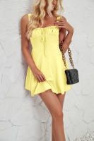 Mini vestido de verano sin tirantes con dobladillo en forma de A de color sólido y falda con tirantes para mujer - details 5
