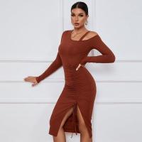 Vestidos de punto para mujer Vestido midi de manga larga con hombros descubiertos y abertura en promoción elegante y elegante - details 15