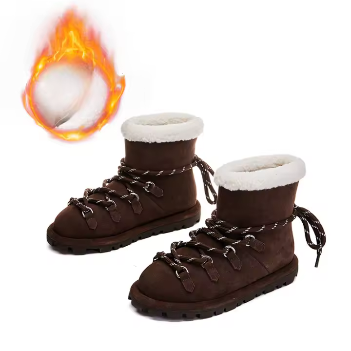Botas de nieve de cuero nuevas, botines cortos con forro térmico de terciopelo. - 1