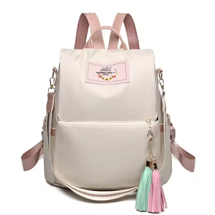 Nueva Mochila de Hombro para Mujer de Alta Calidad Gran Capacidad Estilo Suave con Bolsillo Interior para Teléfono Móvil Cierre de Crema - 1