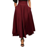 Faldas largas plisadas de cintura alta para mujer, falda de satén acampanada Vintage, Swing completo, informal, elegante, ajustada, para fiesta, otoño - details 2