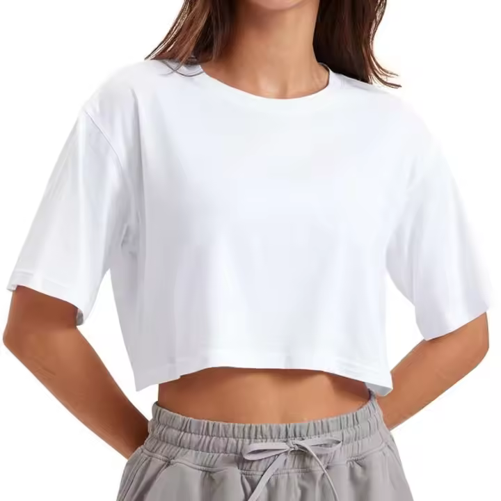 Camiseta divertida Y2K informal para mujer, Tops cortos rosas, camiseta holgada corta con cuello redondo, ropa de calle de verano - 1