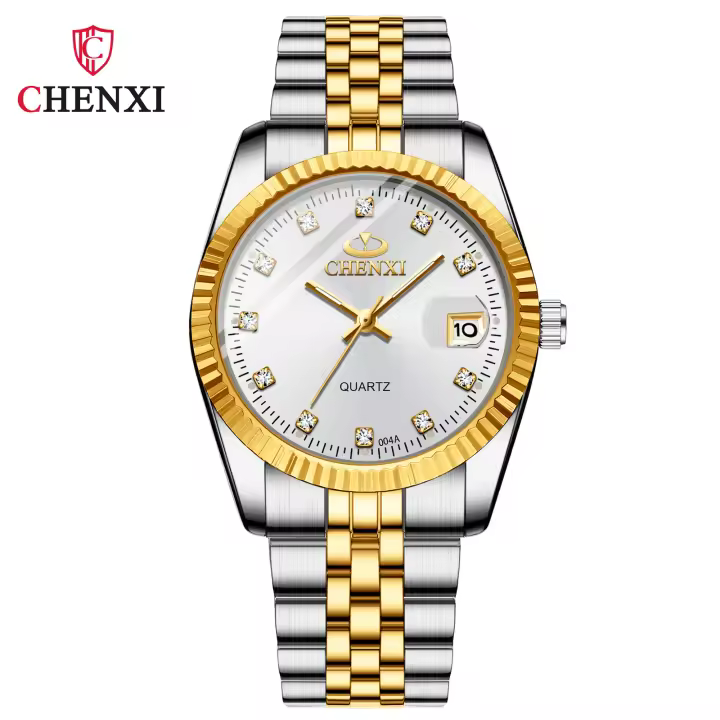 Reloj de pareja de negocios Calendario Relojes para hombres y mujeres Cinturón de cuarzo Reloj con cinturón de acero de diamante - 1