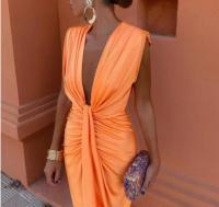 BUNO-2025 Vestido midi sin mangas plisado con cuello en V de satén elegante para mujer. - details 4