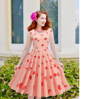 Vestido de mujer primavera/verano, verde, fresco, lindo, vestido estampado de fresas - details 8