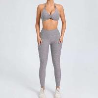 Conjunto de yoga sin costuras para mujer, pantalones de chándal de cintura alta con bolsillos para levantar la cadera, tres sujetadores sin espalda, Body de entrenamiento de gimnasia - details 2