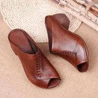Sandalias de Tacón Grueso de Cuero Suave Diseño de Boca de Pescado Cómodas y Versátiles para Mujeres Zapatos de Moda - details 3
