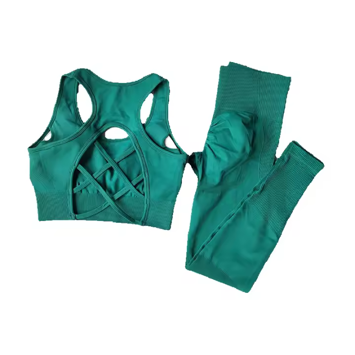 Conjunto de Yoga Sin Costuras Conjunto Deportivo para Mujer de Nylon Sólido con Cuello Redondo - 1
