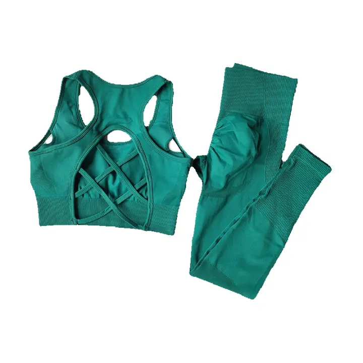 Conjunto de Yoga Sin Costuras Conjunto Deportivo para Mujer de Nylon Sólido con Cuello Redondo - 1