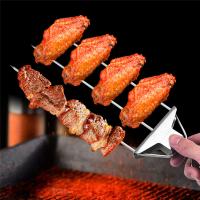Brochetas para Kabobs, brochetas Kabob de 3 puntas para asar a la parrilla, brocheta de acero inoxidable, con barra de empuje, brocheta de Metal reutilizable, 15 pulgadas - details 2