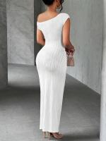 Elegante Vestido de Fiesta para Mujer Manga Corta, Escote Asimétrico, Ajuste Ajustado, Tejido Elástico Perfecto para Eventos Nocturnos o Cócteles - details 5