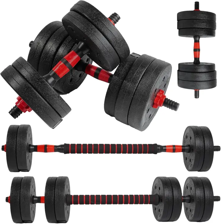 Ajustables【Discos de Cemento |   10-40 kg】con Barra Recta de Conexión |   Pesas Ergonómicas para Hombres y Mujeres, Gimnasio en Casa, Fitness (Transformador Rojo/Naranja) - 1