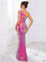 Lentejuelas largas con hombro rosa lavanda, vestido de fiesta de noche sin mangas para mujer - details 14