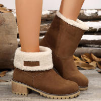 Botines de cuero con punta redonda y tacón grueso para nieve impermeables para mujer, invierno, 2024 - details 4