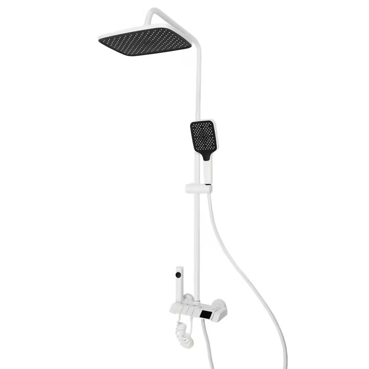 Pantalla LED Juego de ducha fría y caliente Blanco Moderno montado en la pared para hoteles, centros de baño, piscinas, gimnasios, hogar - 1
