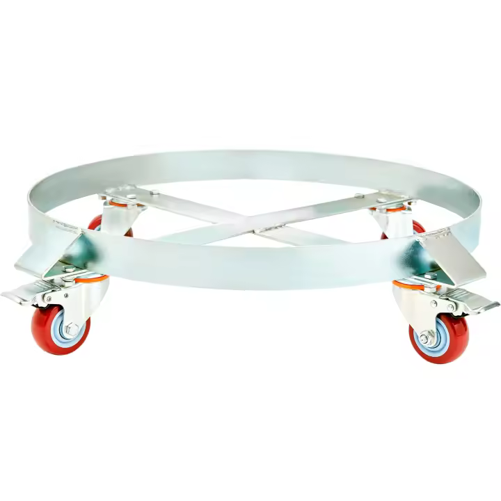 SucceBuy Plataforma rodante de tambor de alta resistencia, carrito de barril sin inclinación con estructura de acero y 4 ruedas giratorias, ideal para manipulación de tambores - 1