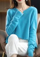 Suéter de punto de Cachemira y lana merina para mujer, camisa de manga larga con cuello en V, jersey, ropa de otoño, Top - details 12