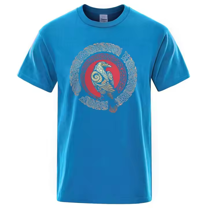Camiseta de manga corta para hombre, camisa estampada Viking Crow Ragnar King, estilo informal Hip-Hop, ropa de verano, cómoda - 1
