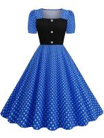 Vestido midi elegante de fiesta con estampado de lunares, manga corta y línea A, informal para verano, para mujer. - details 23