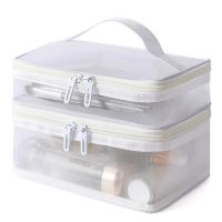 Bolso De Viaje Organizador De Maquillaje 2 Capas Transparente Plegable Con Malla Y Cierre De Cremallera Gran Capacidad Para Kit De Limpieza 2024 - details 8