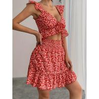 Vestido de tirantes elegante con estampado floral y falda a juego para mujer, novedad de verano - details 5