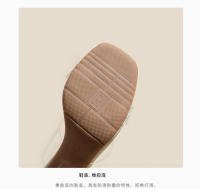 Transparente tacones altos verano cuero nueva celebridad de Internet versátil zapatillas exteriores con falda cristal grueso tacón sandalias mujeres - details 8