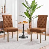 Juego de 2 Sillas de Comedor Silla Acolchada con Respaldo Alto Patas de Madera Silla Tela para Comedor Cocina Color Marrón - details 7